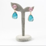 Pastel Pink Blue Druzy Quartz Crystal Drop Earrings